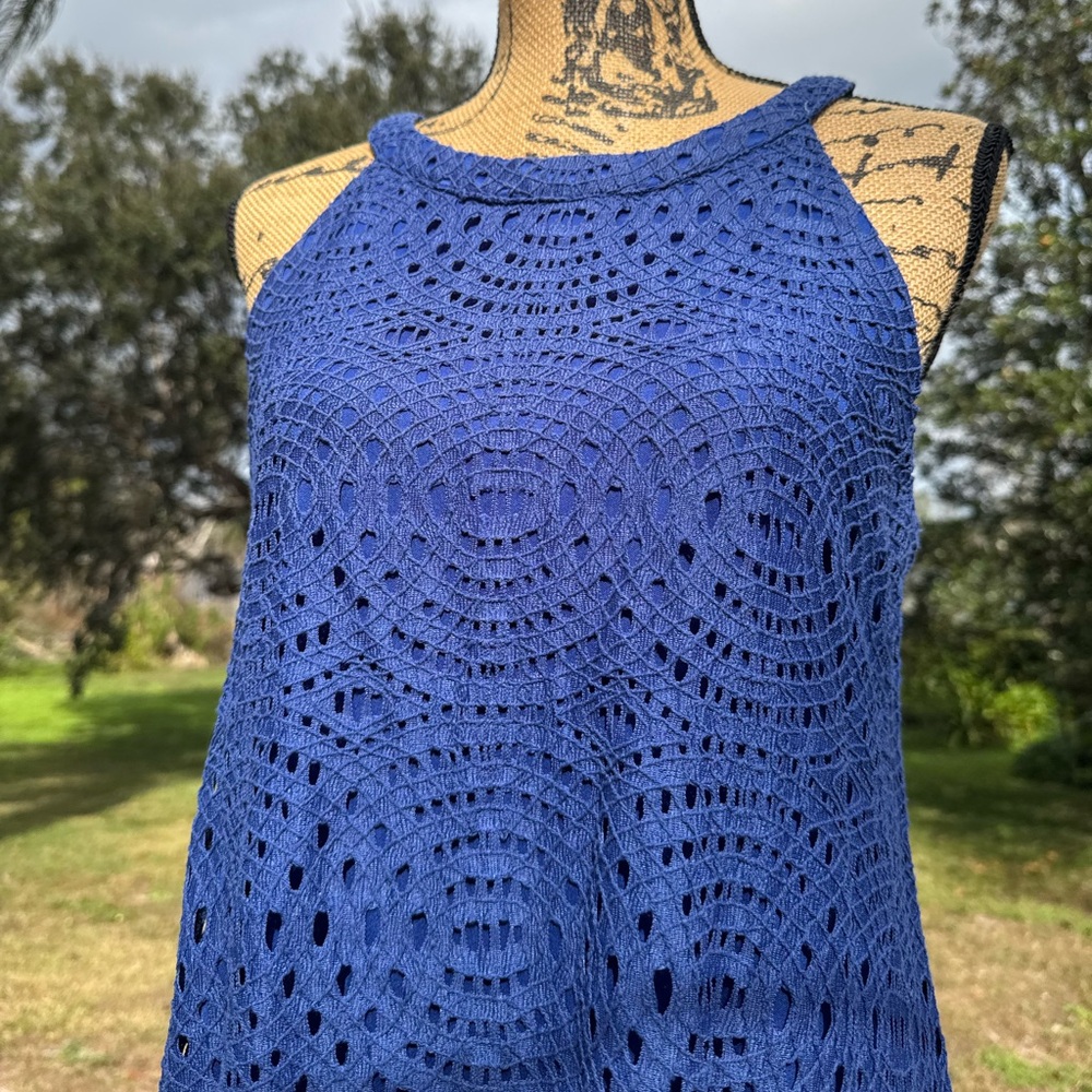 Eliza J Crochet Halter Sleeveless Cocktail Dress Royal Blue Size 8 - Picture 9 of 9